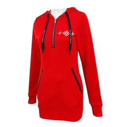 Made-to-measure women's skinny sports long-sleeve sweatshirt design red zipper waist zipper pocket hooded round toe cotton rope 65%cotton 35%polyester Z554 Made-to-measure women's skinny sports long-sleeve sweatshirt design red zipper waist zipper pocket hooded round toe cotton rope 65%cotton 35%polyester Z554